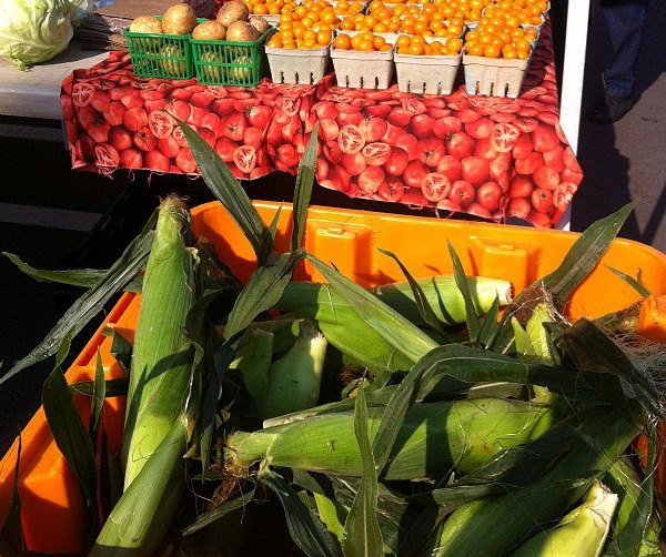 Corn, potatoes and tomatoes at Junction Farmers Market